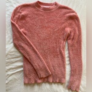 Womens Pink Nylon Cowl Neck Soft‎ Fuzzy Fitted Sweater